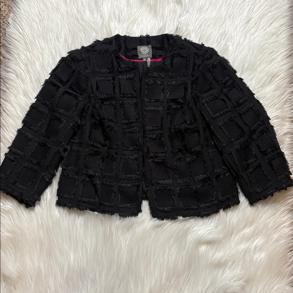 Vince Camuto Black Jacket with feather like squares, Size 4P